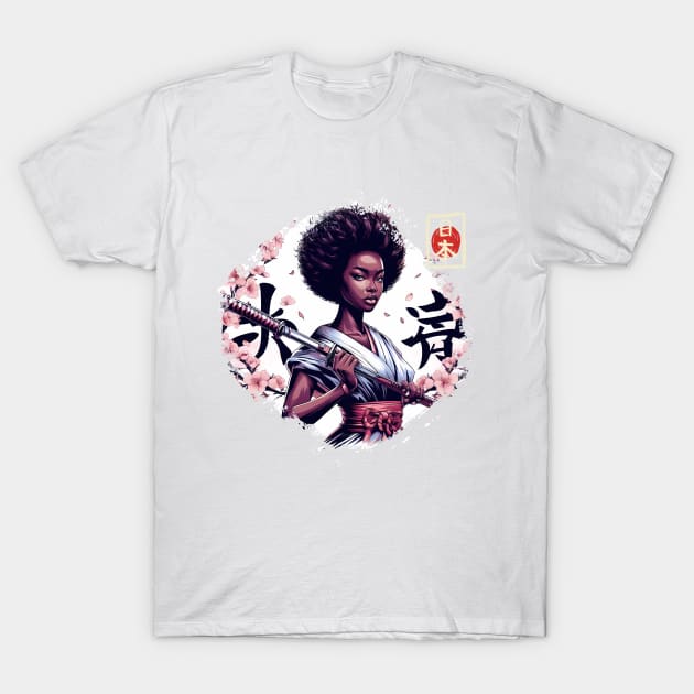 afro girl katana tree zakura T-Shirt by IA.PICTURE